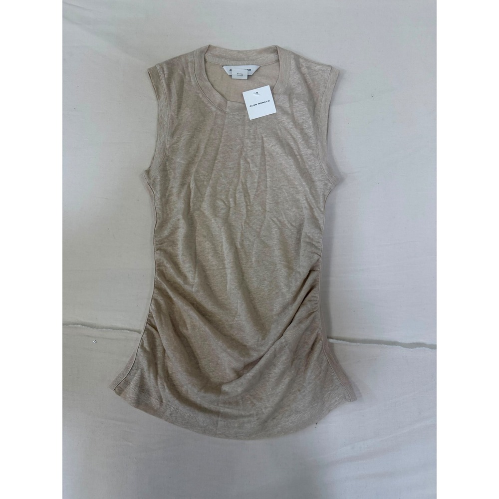 Club Monaco Womens Ruched Side Sleeveless‎ Crew Neck Top Beige Oatmeal XS NWT